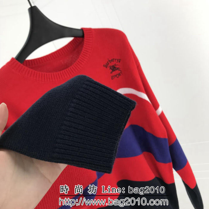 BURBERRY巴寶莉 18秋冬新款 紅白藍黑拼接 胸口刺繡小Logo毛衣 情侶款 ydi1287